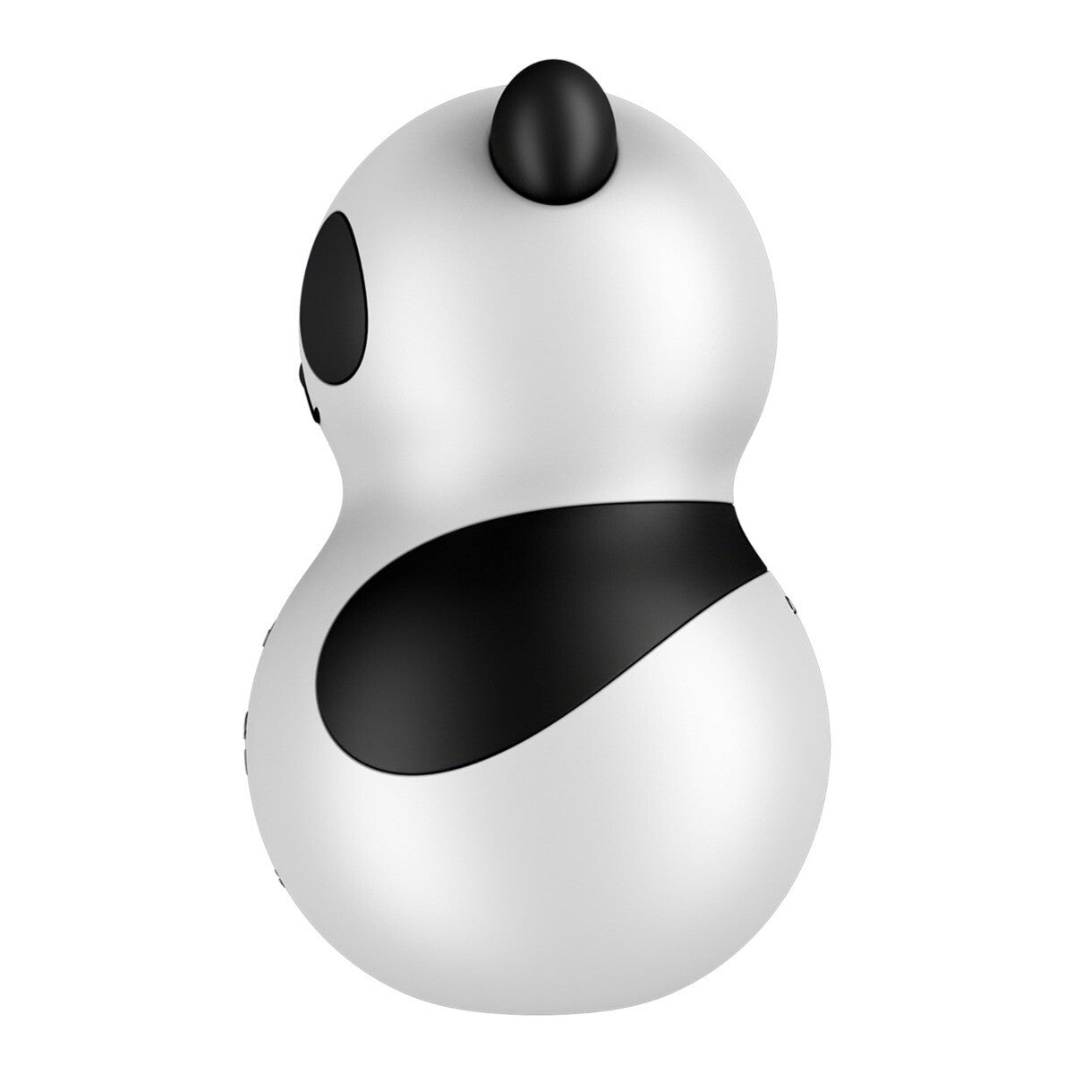 White and black toy with a rounded design on a white background