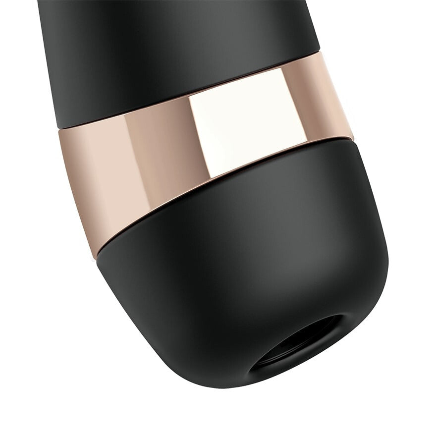 Black and rose gold vibrator on a white background