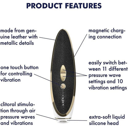 Product features of a device with text labels on a white background