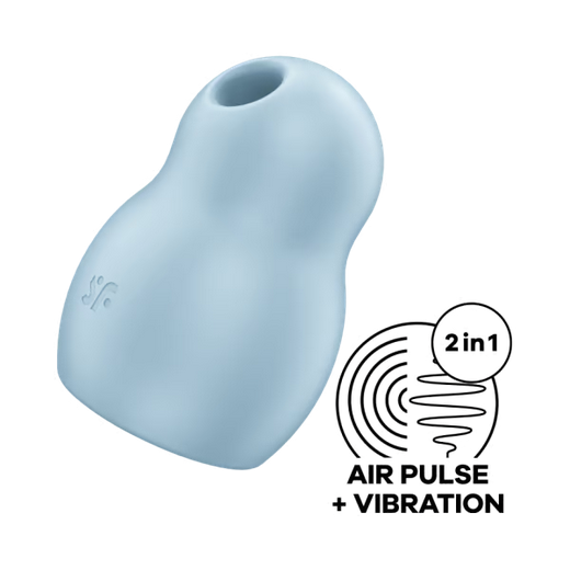 Blue silicone bulb with air pulse and vibration features on a white background
