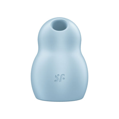 Blue silicone sex toy with a logo on a white background