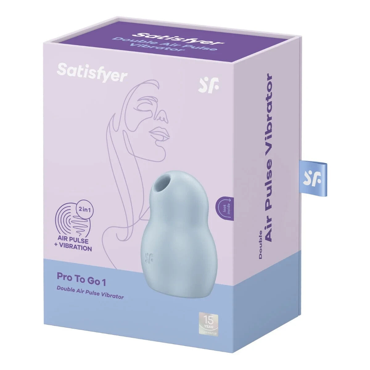 Satisfyer Pro To Go 1 Double Air Pulse Vibrator packaging on a white background