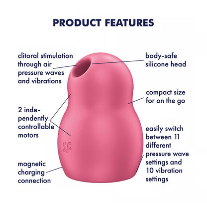 Satisfyer Pro To Go 1 Red Double Air Pulse Vibrator Clitoral Waterproof Massager