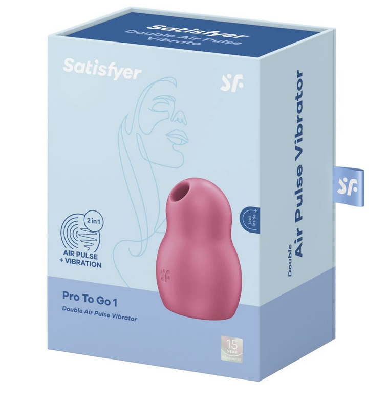 Satisfyer Pro To Go 1 Double Air Pulse Vibrator packaging on a white background