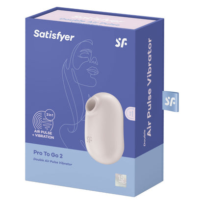 Satisfyer Pro To Go 2 Double Air Pulse Vibrator packaging on a white background