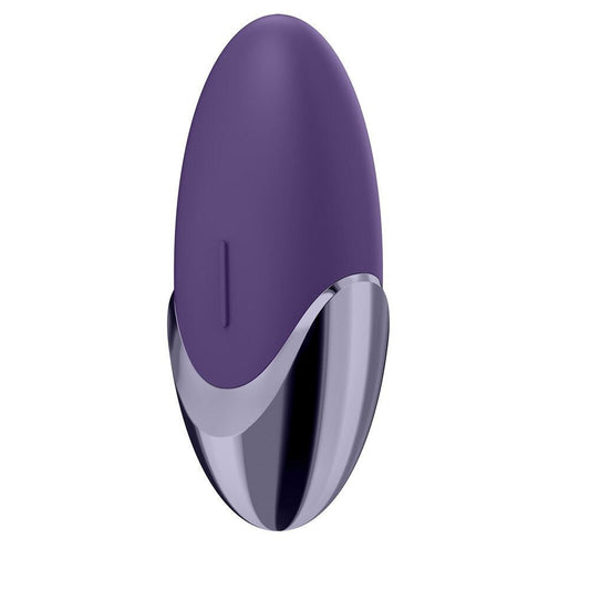 Purple and silver oval-shaped object on a white background