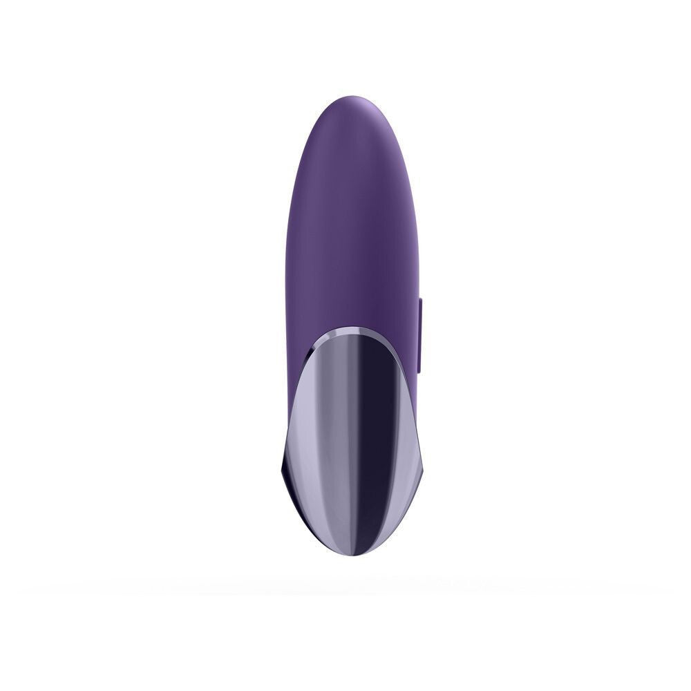 Purple and silver device on a white background