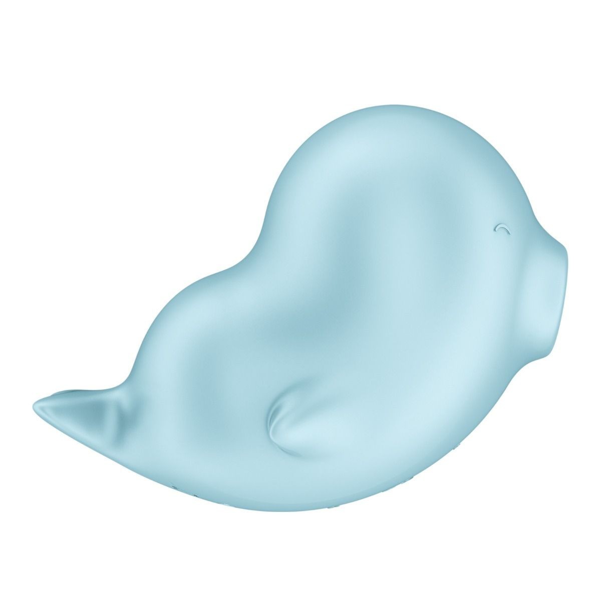 Light blue whale-shaped object on a white background