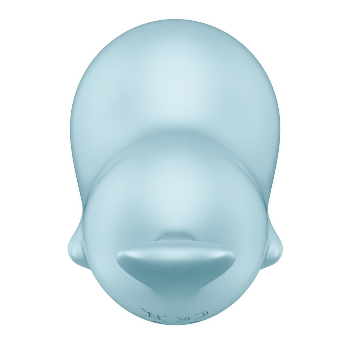 Light blue whale-shaped object on a white background