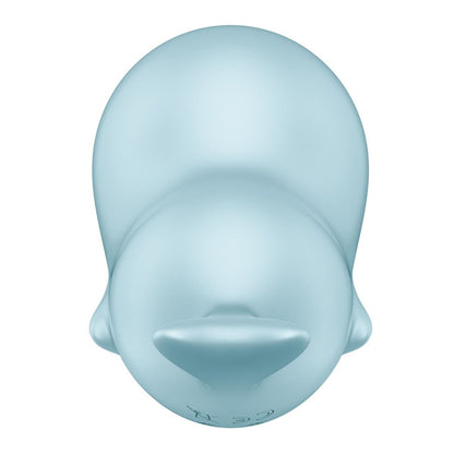 Light blue whale-shaped object on a white background