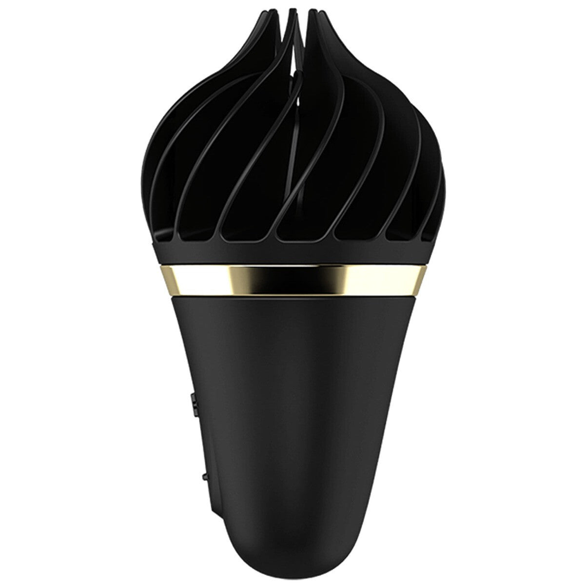 Black satisfyer with gold accent on a white background