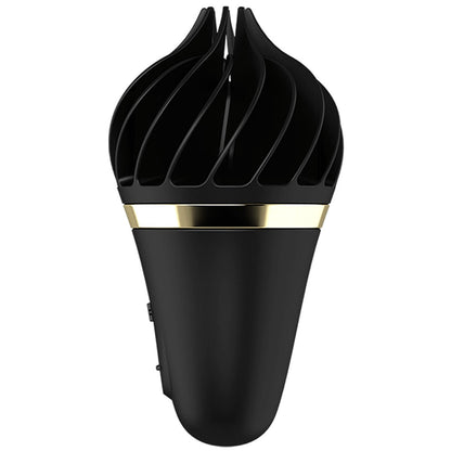 Black satisfyer with gold accent on a white background