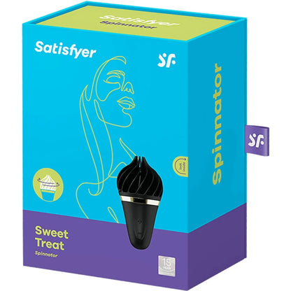 Satisfyer Spininator packaging with blue and purple design