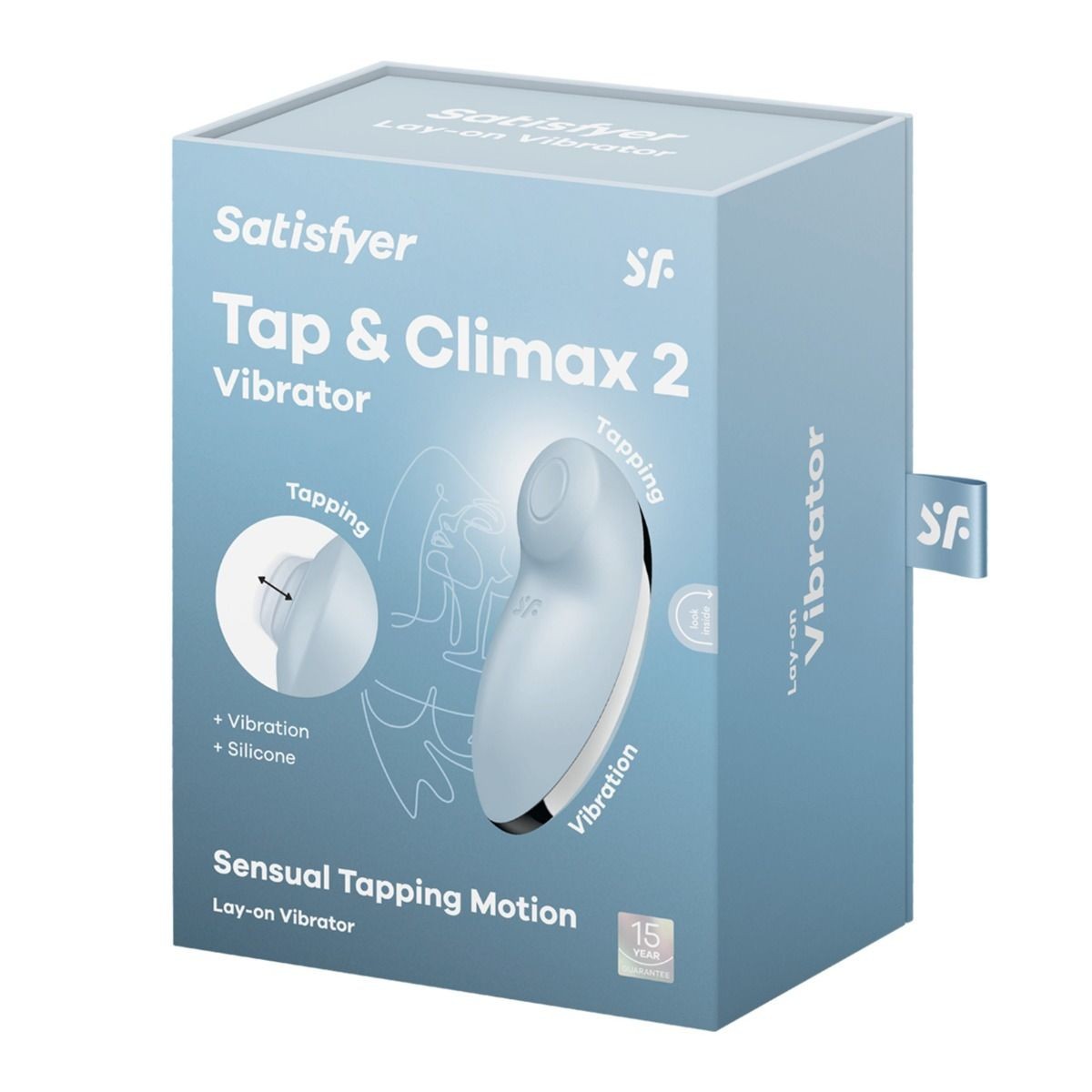 Satisfyer Tap & Climax 2 vibrator packaging on a white background