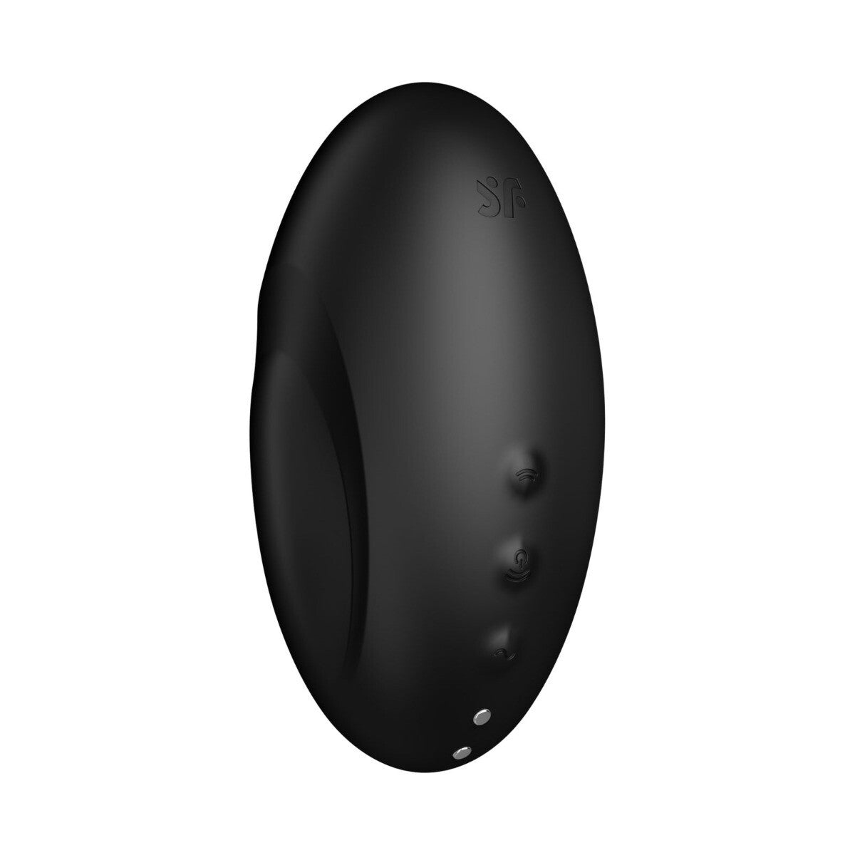Black oval-shaped object with 'SF' branding on a white background