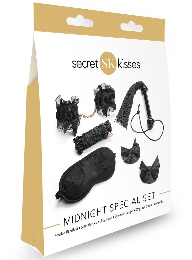Secret Kisses Midnight Special Set packaging with black accessories on a white background