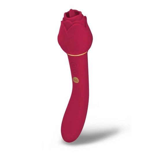 Red rose-shaped massager on a white background