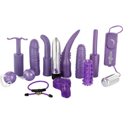 Collection of purple adult products on a white background
