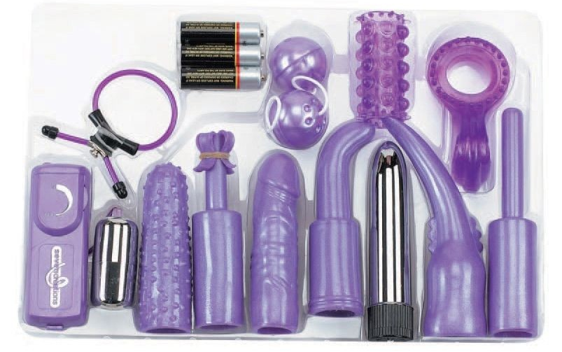 Purple massage tool set in a clear packaging on a white background
