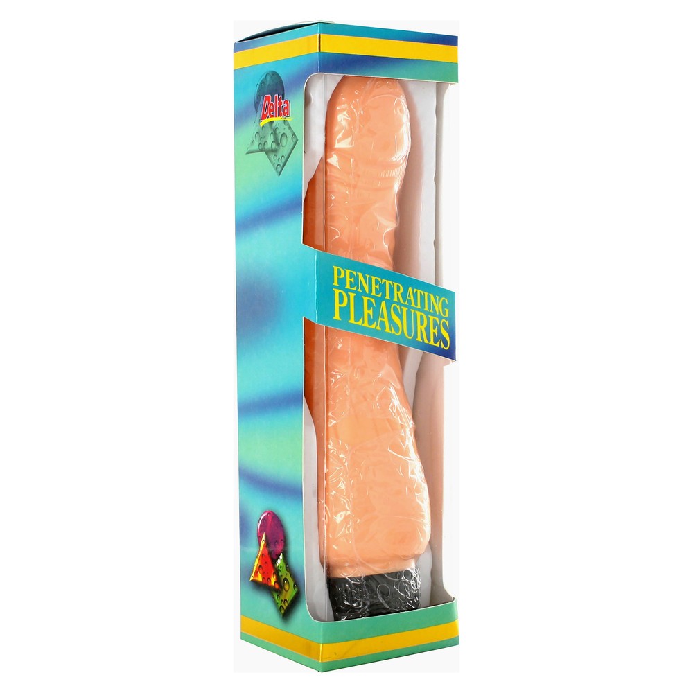Sexual product in packaging with 'Penetrative Pleasures' text on a white background