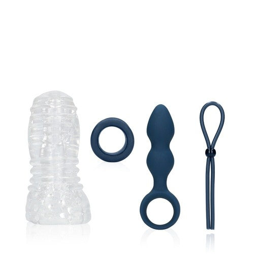 Set of silicone sex toys on a white background