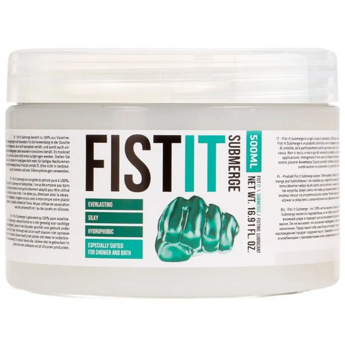 FIST IT Submerge product container with green graphic and text on a white background