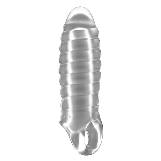 Shots Toys Sono No.36 Stretchy Thick Ribbed Penis Extension 6 Inch Sleeve on a white background