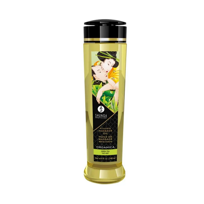 Shunga massage oil bottle on a white background