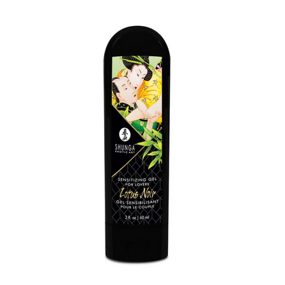 Shunga sensitizing gel packaging with artistic design on a white background
