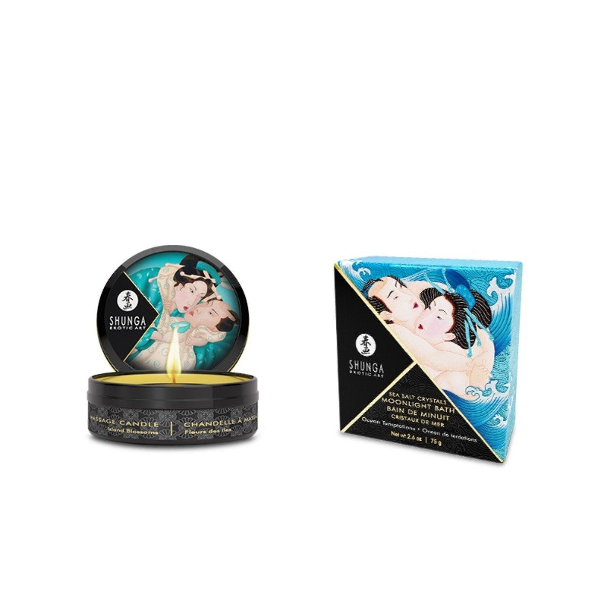 Shunga candle and packaging on a white background