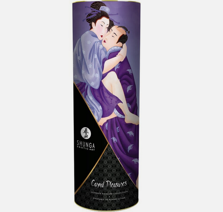 Shunga product packaging with artistic design on a white background
