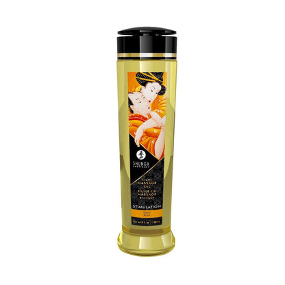 Shunga product bottle with artistic label on a white background