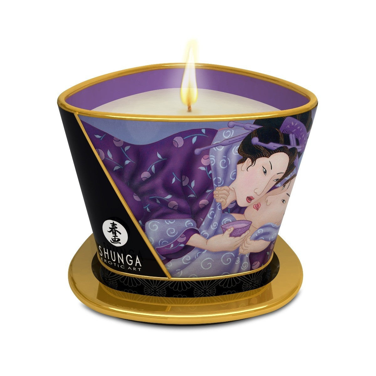 Shunga candle with artistic design on a white background