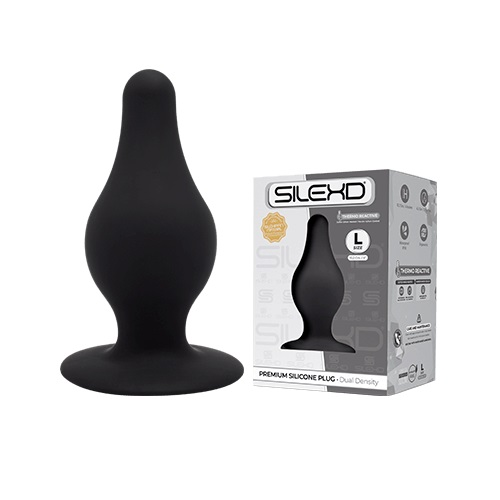 Black silicone plug with Silexd packaging on a white background