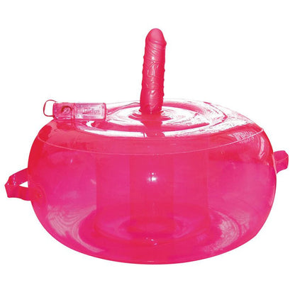 Pink inflatable ring with vibrating dildo on a white background