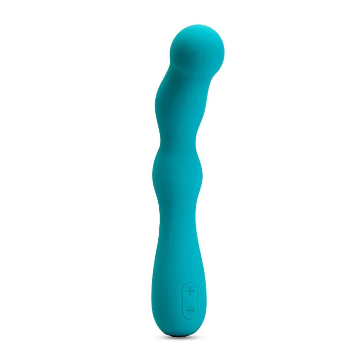 Turquoise silicone vibrating wand on a white background