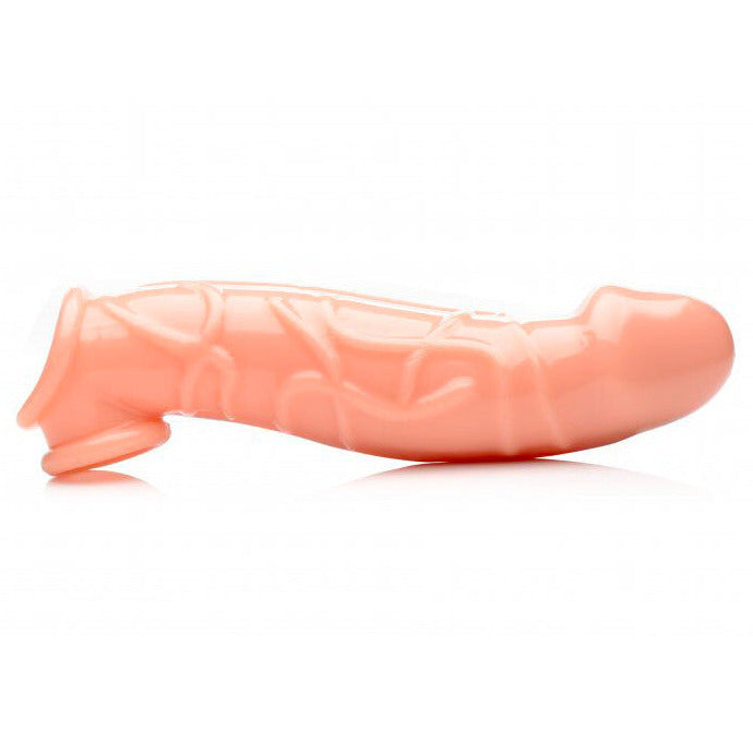 Realistic silicone penis sleeve on a white background