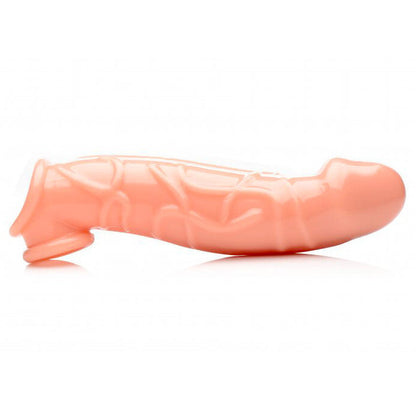 Realistic silicone penis sleeve on a white background