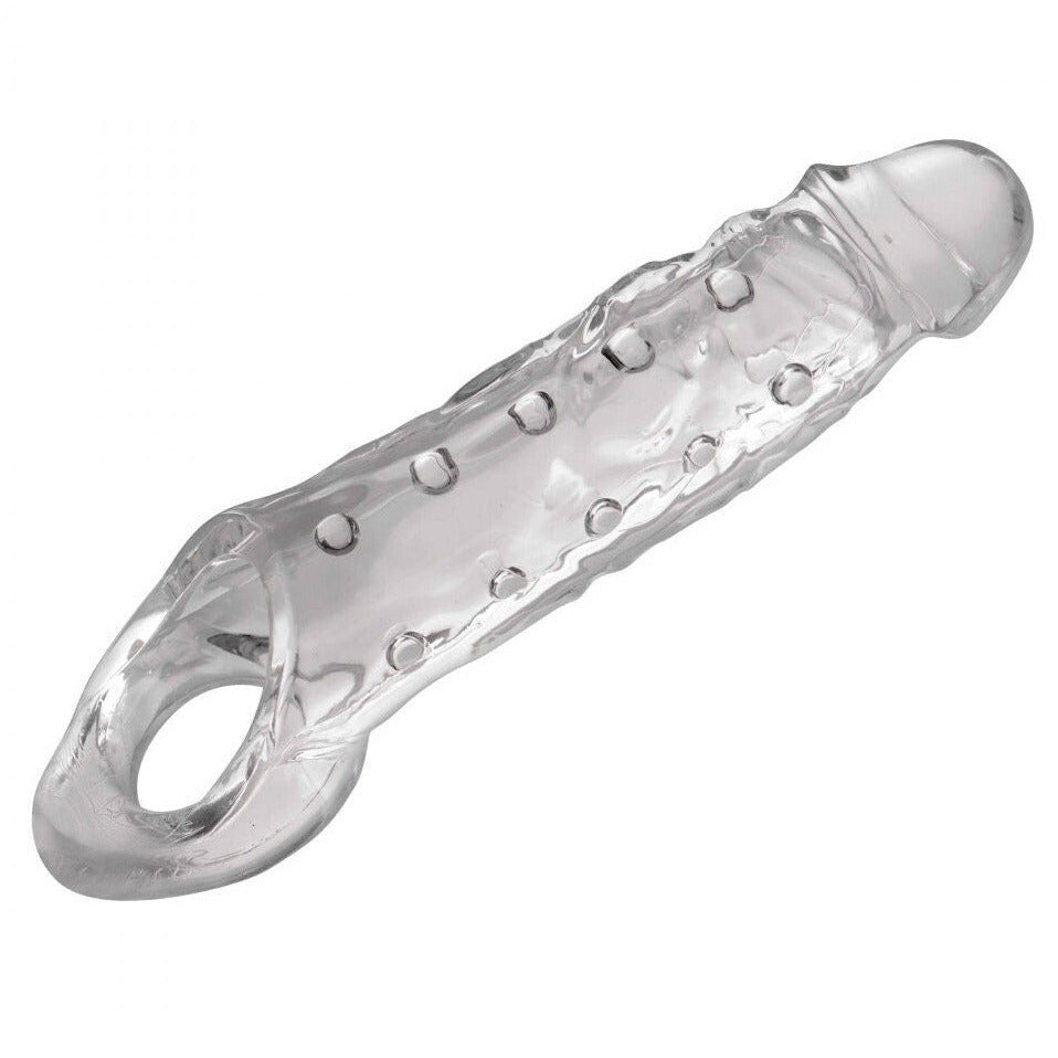 Size Matters Clearly Ample Penis Enhancer 6.5 Inch Beaded Sleeve Extender on a white background