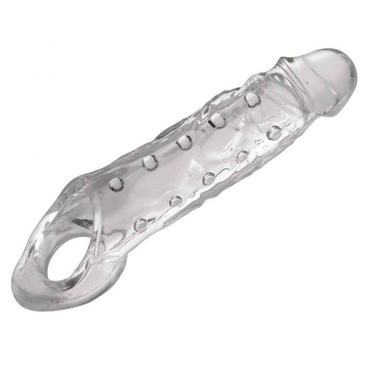 Size Matters Clearly Ample Penis Enhancer 6.5 Inch Beaded Sleeve Extender on a white background