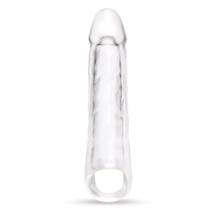 Size Up Clear Penis 3 Inch Extender Sleeve With Ball Loop on a white background