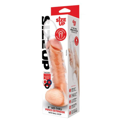 Box of Size Up 3” See-Thru Penis Extender with Ball Lock on a white background