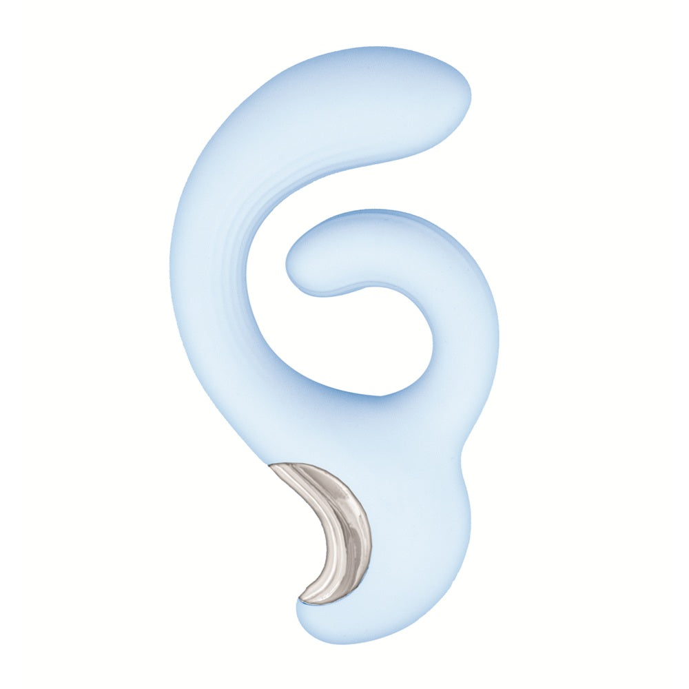 Light blue ear-shaped vibrator on a white background