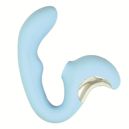 Light blue silicone vibrator on a white background