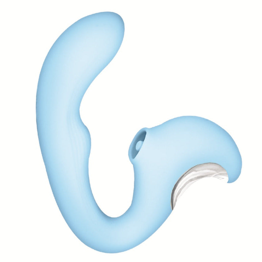 Blue silicone anal vaginal massager vibrator on a white background