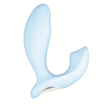 Blue silicone massage tool on a white background