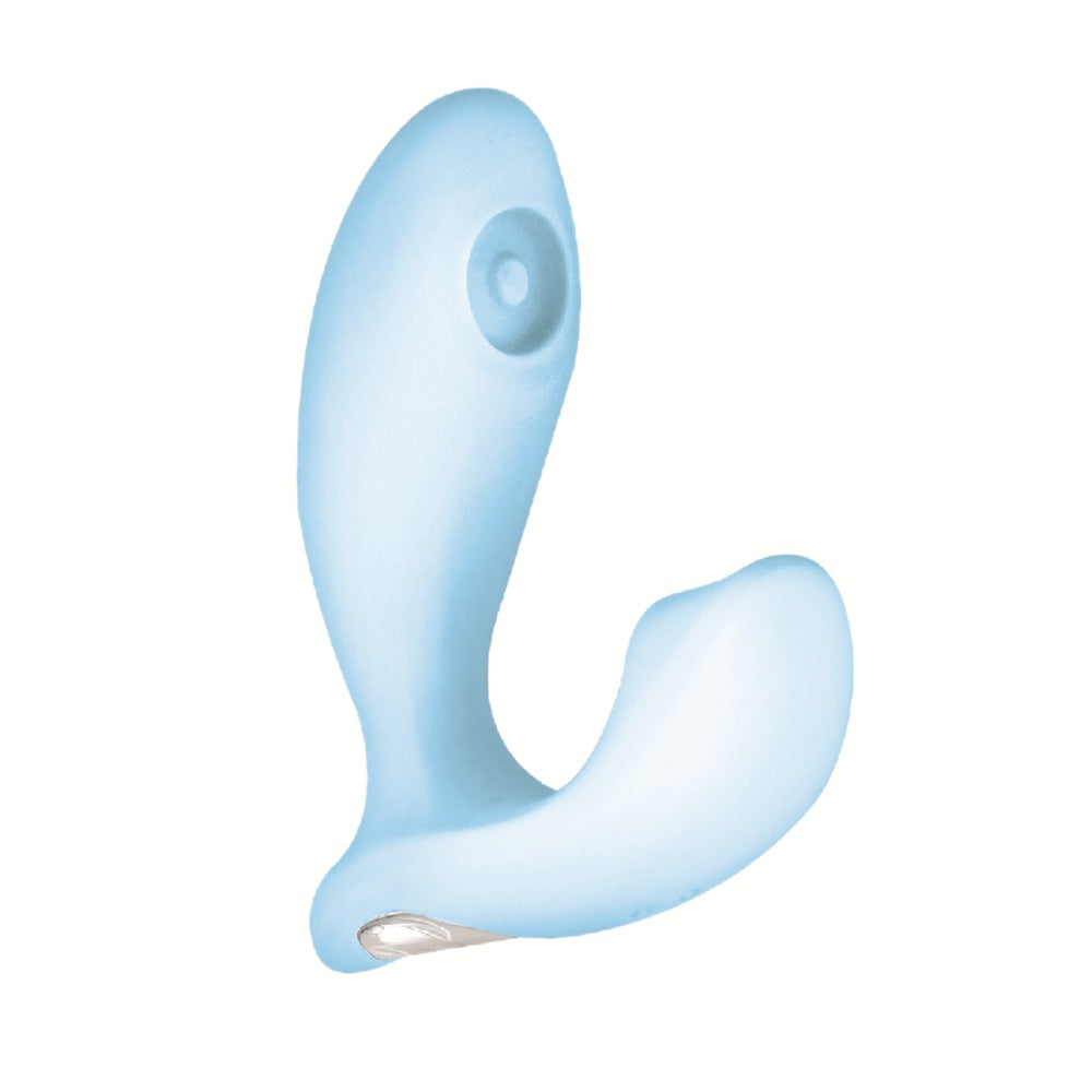 Blue silicone butt plug on a white background