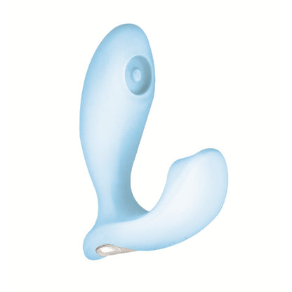 Blue silicone butt plug on a white background