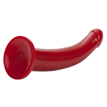 Red curved dildo on a white background