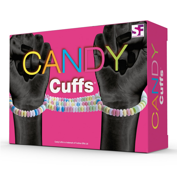 Box of Candy Cuffs with colorful beaded cuffs on a pink background